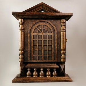 Carved Walnut Wood Key Holder: Wall Mount Key Cabinet
