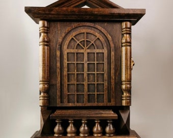 Carved Walnut Wood Key Holder: Wall Mount Key Cabinet