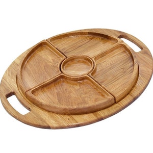 Handmade Oak Wooden Serving Tray: Snack Board with Gravy Boat