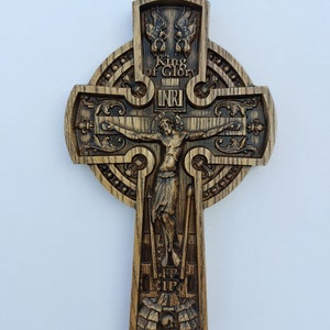 Handmade Beech Wood Wall Cross: Hutsul Woodcarving