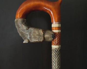 Handmade Wooden Walking Cane: Duck Design, Vintage Style
