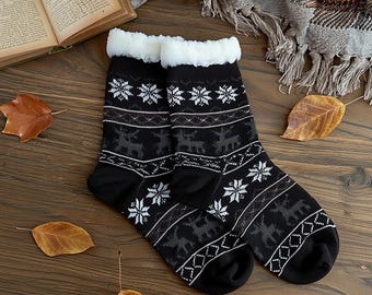 Wool Winter Socks - Soft Cozy Home Slippers with Rubber Grips
