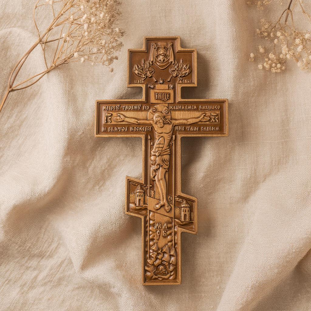 Orthodox Wooden Cross for Wall or Prayer Corner. Handmade Wood