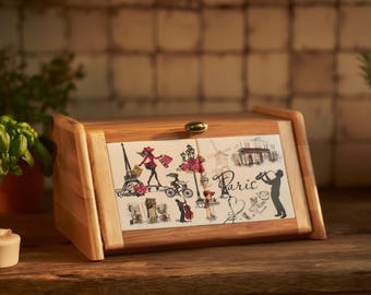 Wooden Bread Box Alder Wood, Bread Storage Box for Kitchen, Eco Bread Bin Handmade, Rustic Kitchen Decor