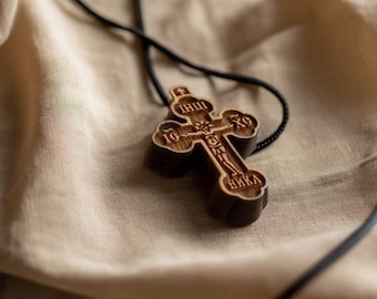 Wooden Kids Cross Necklace, Orthodox Baptism Cross, Child Wooden Cross Pendant, Religious Gift for Kids
