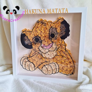 Cuadro Simba en Quilling – Decoración hecha a mano con flores de cartulina, decoración infantil