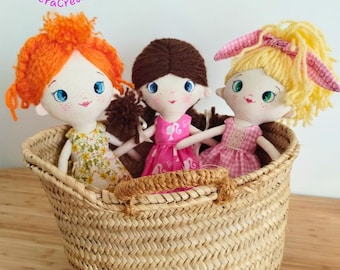 Muñecas Hechas a Mano: Rubia, Pelirroja y Morena - Encanto Único para Niños, Muñecas de tela, muñeca artesanal