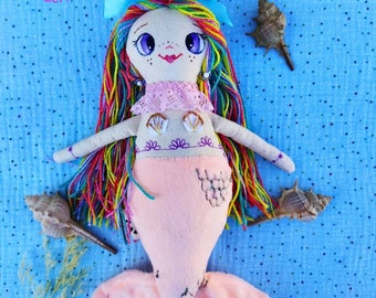 Peluche sirenetta, capelli arcobaleno, peluche sirena, bambola sirenetta, giocattolo, sirenetta, peluche sirenetta