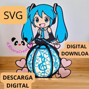 May include: A digital SVG design featuring a cartoon character with blue hair and a black and blue outfit, sitting atop a decorative lantern. The lantern has a musical note and star design. The words "SVG" and "DIGITAL DOWNLOAD" are visible.