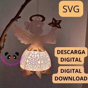 Lámpara Ángel SVG Cricut,SVG . Lamp Cricut Angel Cardboard, decoración con luz led, lámpara colgante, lámpara de mesa, en español e inglés