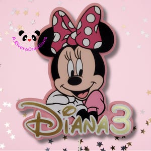 Topper per torta Minnie personalizzato. Decorazione di torte. Compleanno. Decorazione della torta di compleanno