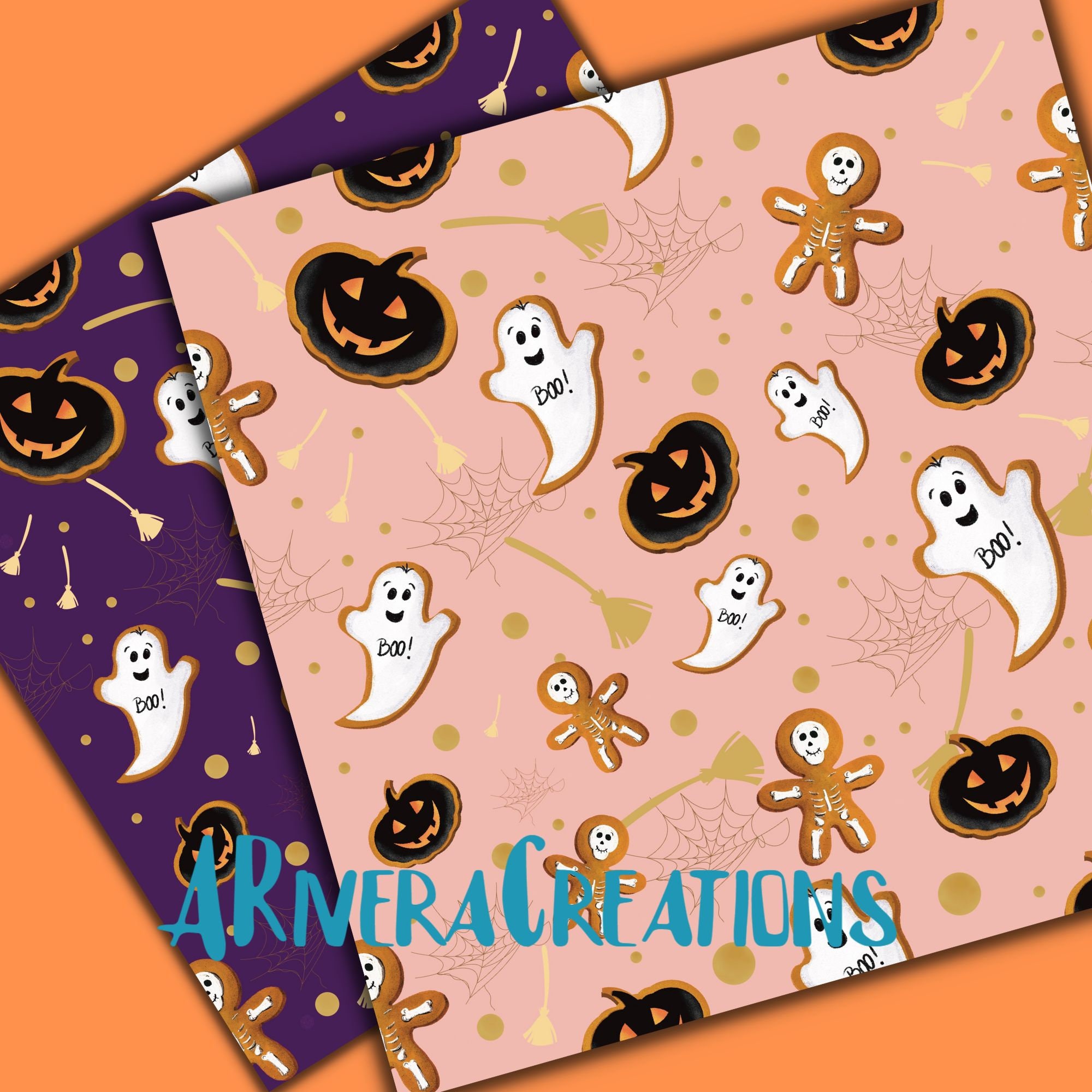 Gingerbread Halloween Digital Paper Pack Halloween Spider - Etsy