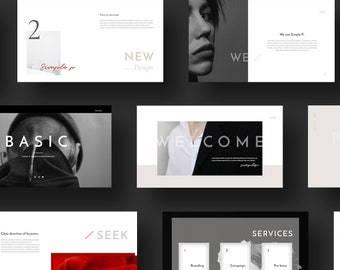 Minimalist Black and White Basic PowerPoint Template with Red Point Highlights