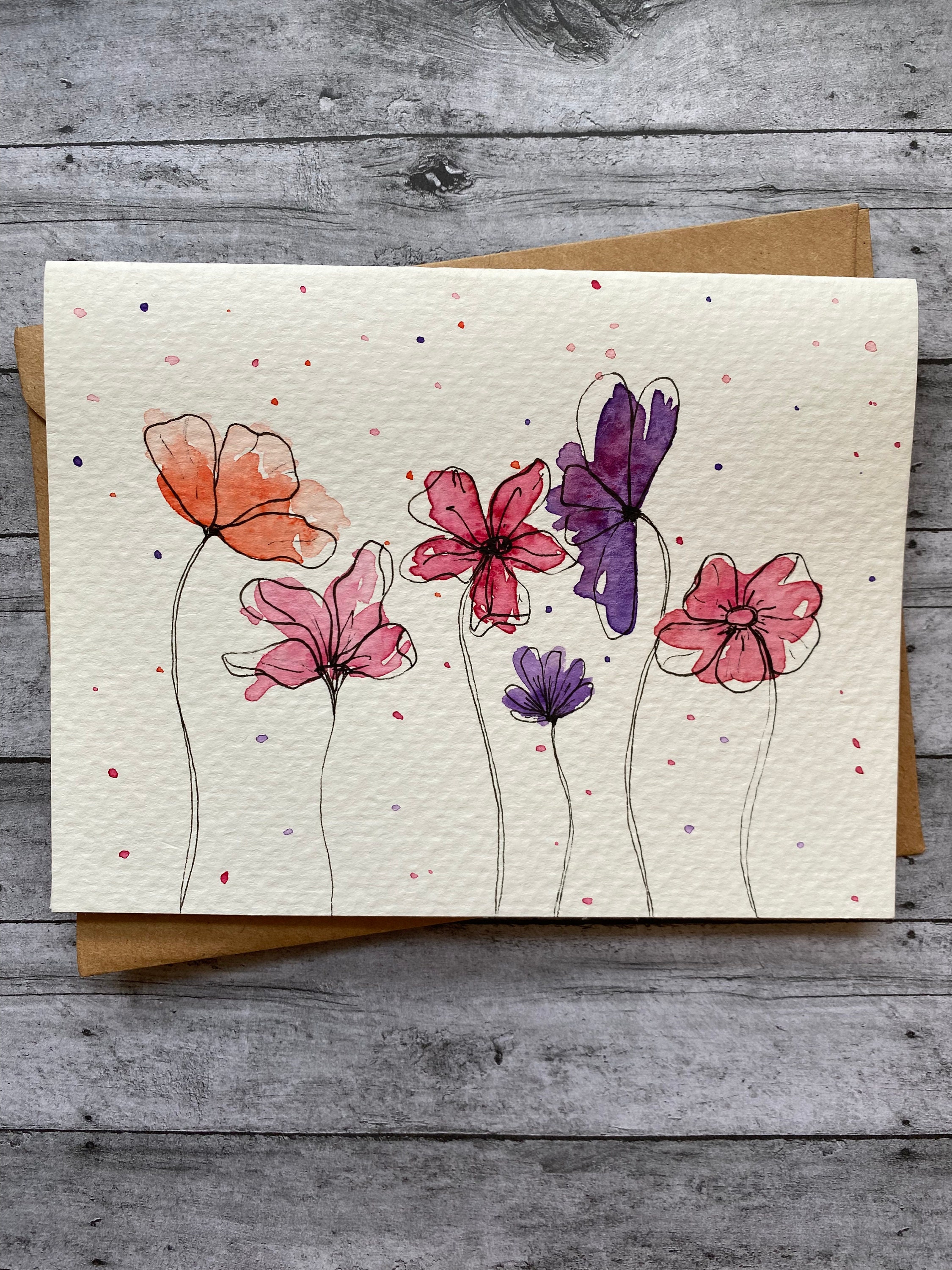 Handmade Watercolor Floral Card Etsy