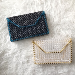 Kirara Beaded Bag - Available in two coloured options: clear white-gold and black-teal