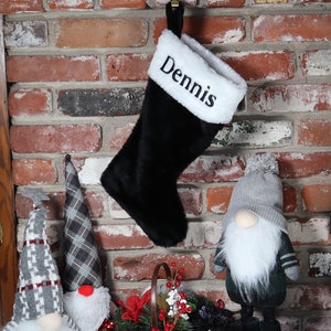 Personalized Black Christmas Stocking, Custom Embroidered Name, Handmade in USA