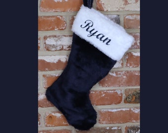 Deep Navy Blue Christmas Stocking. Plush/Fuzzy OR Smooth/Sleek Holiday Decor- Choose which type is right for your family. Approx. 19" Diag