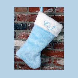 Baby Light Blue 100% MADE IN USA & Custom Embroidered Name/Personalized Christmas Plush Stock Approx 19" Diag