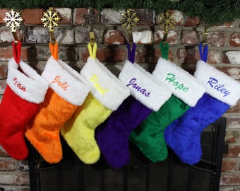 Personalized YOUR COLOR Choice Embroidered Plush Christmas Stocking Embroidered 19" All USA made-even the fabric. Pick a font & thread color