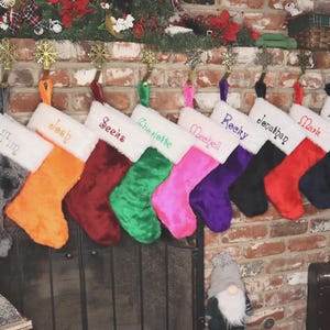 Premium Personalized Christmas/Halloween Stocking, YOUR COLOR Choices! Plush Faux Fur, Embroidered Name, Pick your fur, font & thread colors