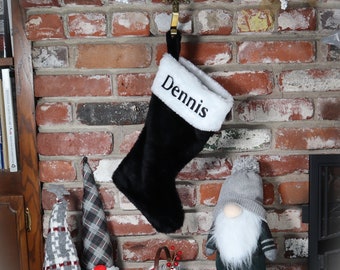 Jet Charcoal Black Christmas Stocking, Personalized with Custom Embroidered Name - 100% MADE IN USA Approx 19" Many colors to choose from!!