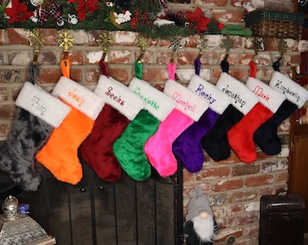 Premium Personalized Christmas Stocking, YOUR COLOR Choices! Plush Faux Fur, Embroidered Name, Pick your fur, font & thread colors, appr 19"