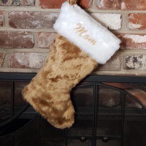 Beautiful Antique Gold Christmas Stocking, Custom Embroidered Name/Personalized Christmas Plush Stock Approx 19&quot; Diag Mix with other colors!