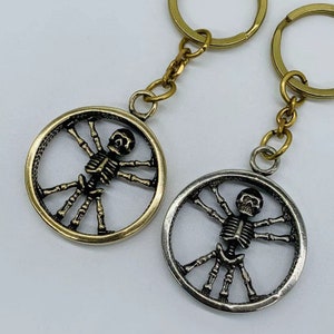 Brass Skeleton Pendant Round Hollow Pendant Keychain Keyring Key Tags Chains Rings Jewelry Bag Charms Gift for Men Women