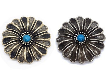 Brass Conchos Screw Back Retro Turquoise Sunflower Decorative Buckle DIY Leather CraftingDecoration Accessory