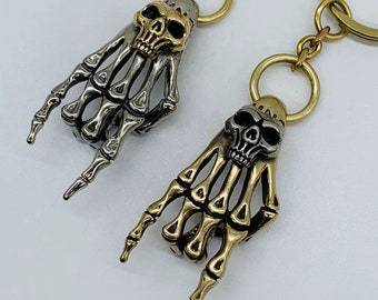 Brass Skeleton Hand Pendant Inlaid With Skull Head Keychain Pendants Key Rings Keychain Accessories Jewelry Gift