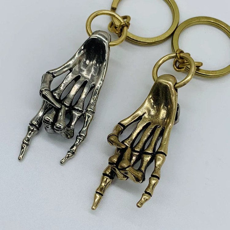 Skeleton Hand Key Chain Brass Skeleton Hand Pendant Inlaid With Skull Head Keychain Pendants ...