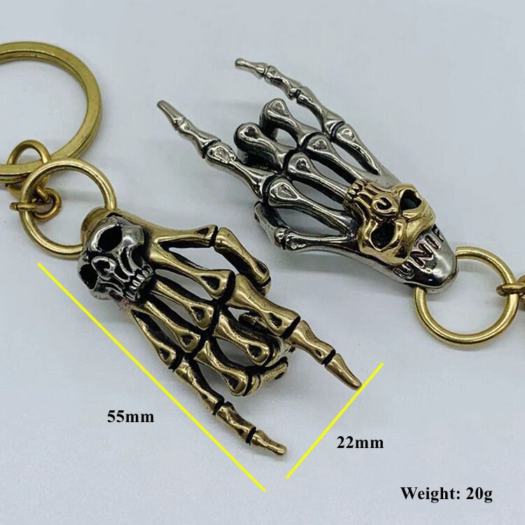 Skeleton Hand Key Chain Brass Skeleton Hand Pendant Inlaid With Skull Head Keychain Pendants ...
