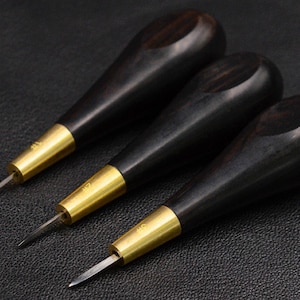 Scratch Awl Tool Wooden Handle Pin Punching for Leather Hole Punch Leather Pouch Hole DIY Handmade 3 Sizes