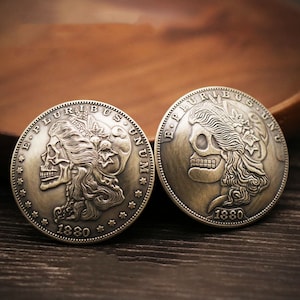 Morgan Dollar Concho Tornillo Trasero Cuero Craft Conchos Calavera Cuero Hebilla Decorativa para Cuero King Biker Wallet Conector de cadena