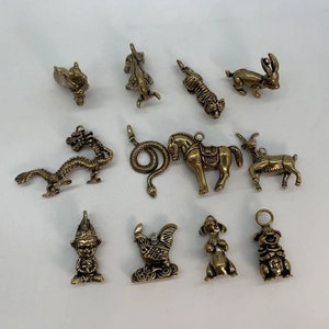 Zodiac Pendant Amulet Car Ring Keychain Hanging Toy Ornament Brass Animal Key Chains Bracelets Gift For Men Woman
