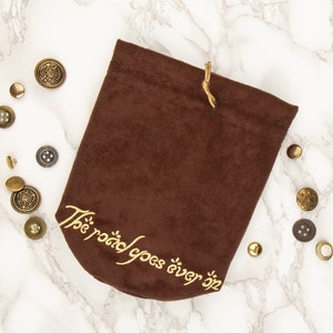 Bilbo's Poem Dice, Gift or Favour Drawstring Bag, Tile Pouch, Embroidered Faux Suede/Velvet for DnD, D&D, LOTR, Pathfinder image 2