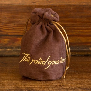 Bilbo's Poem Dice, Gift or Favour Drawstring Bag, Tile Pouch, Embroidered Faux Suede/Velvet for DnD, D&D, LOTR, Pathfinder image 1