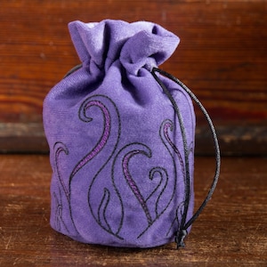 Dice, Gift or Favour Drawstring Bag, Tile Pouch, Embroidered Faux Velvet for DnD, D&D,  Pathfinder