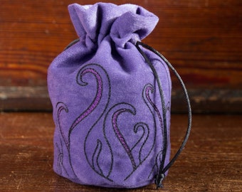 Dice, Gift or Favour Drawstring Bag, Tile Pouch, Embroidered Faux Velvet for DnD, D&D,  Pathfinder