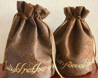 Arwen's Binding, Embroidered Faux Leather Dice, Token or Gift Bag.