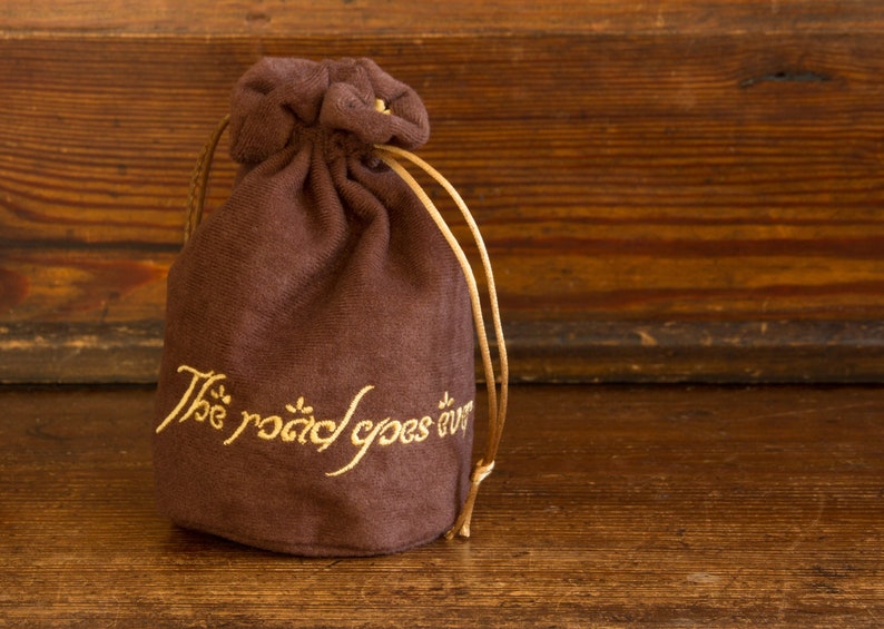 Bilbo's Poem Dice, Gift or Favour Drawstring Bag, Tile Pouch, Embroidered Faux Suede/Velvet for DnD, D&D, LOTR, Pathfinder image 1