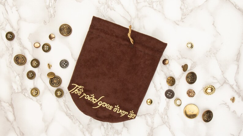 Bilbo's Poem Dice, Gift or Favour Drawstring Bag, Tile Pouch, Embroidered Faux Suede/Velvet for DnD, D&D, LOTR, Pathfinder image 2