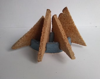 Toast Rack "Toasthenge", ("Stonehenge") Design B, ceramic, speckled blue glaze.