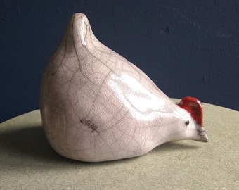 Chicken/Pecking Hen/Chick, Raku fired. Each piece is hand made and very individual.