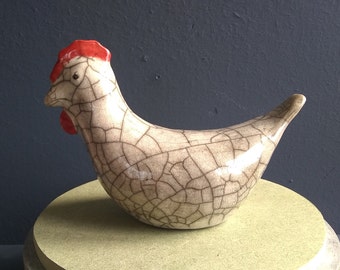 Chicken/Laying Hen Raku fired. Each piece is hand made and very individual.