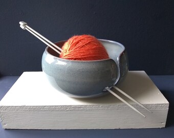 Yarn bowl.  size Large, speckled mid blue, Handmade Ceramic Knitters Yarn Bowl /wool holder. Knitting accessory.