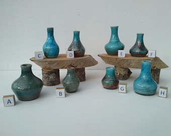 Miniature RAKU Turquoise, Copper and Green Vases/bottles