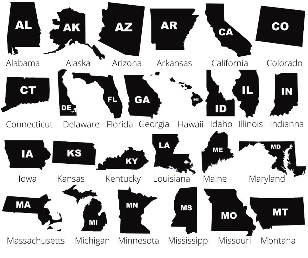 State With Abbreviation Permanent Vinyl Decal Etsy
