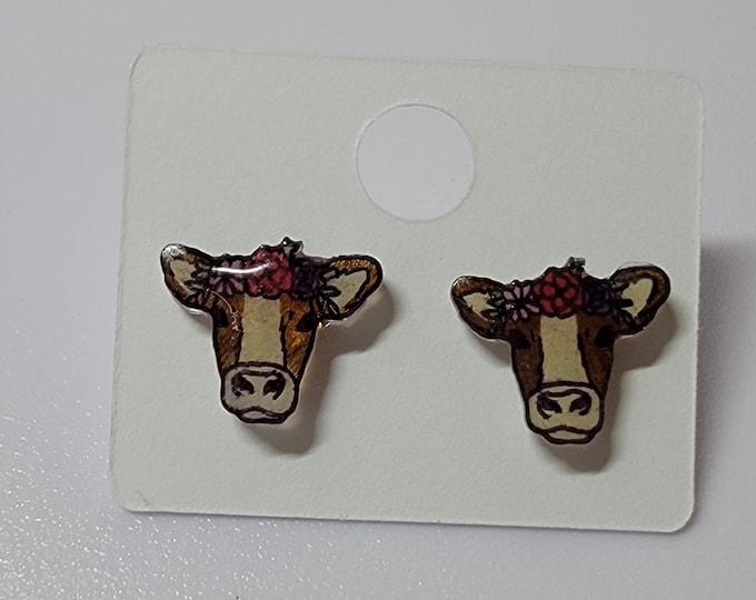 Cow Acrylic Stud Earrings - Handmade