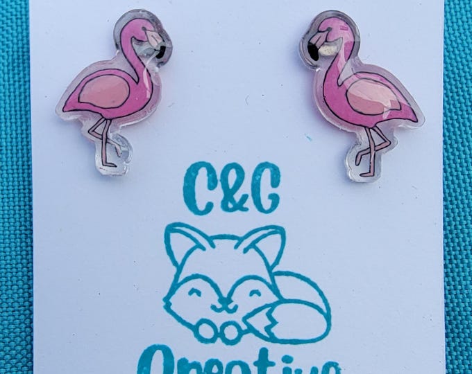 Flamingo Acrylic Stud Earrings - Handmade